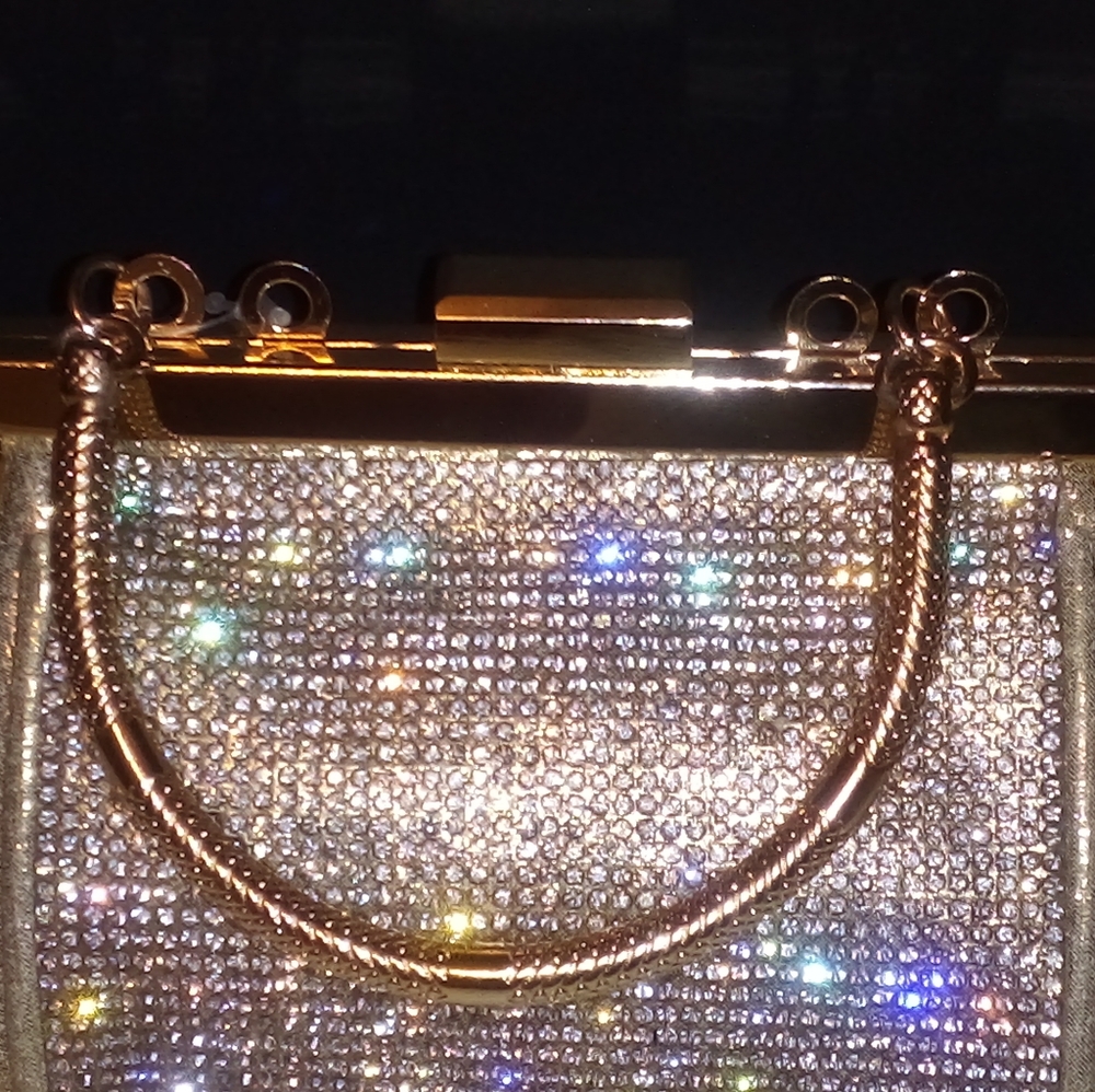 Small Gold & Rhinestone "After 5" Evening Handbag - Picture 5 of 8